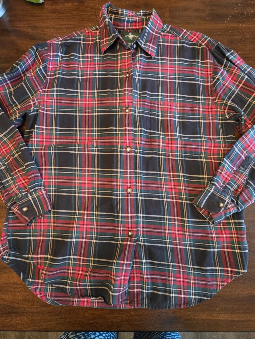 Vintage Hunt Club Plaid Flannel Shirt Mens Medium Red Green Tartan Button Up